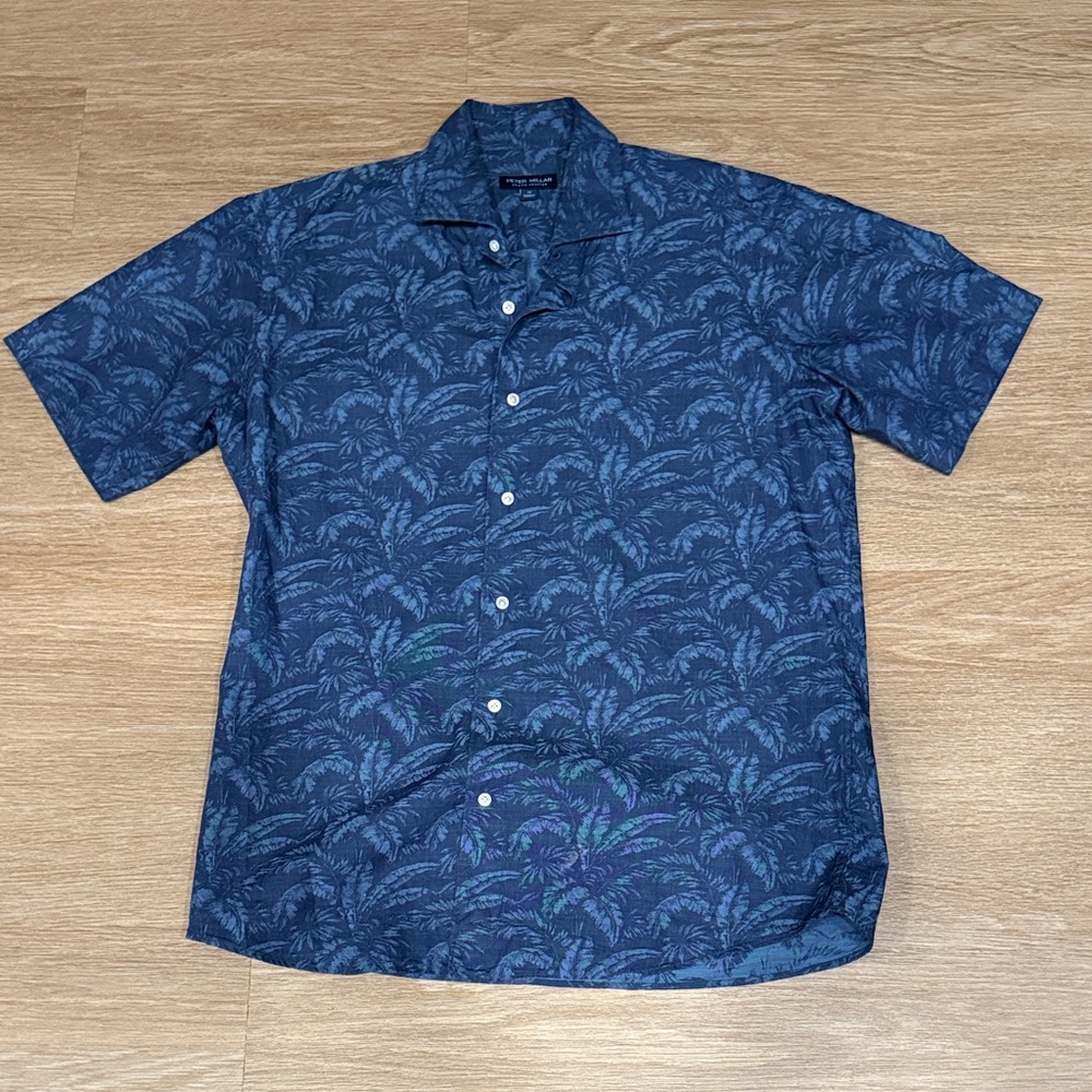 Peter Millar Navy Leaf Print Shirt